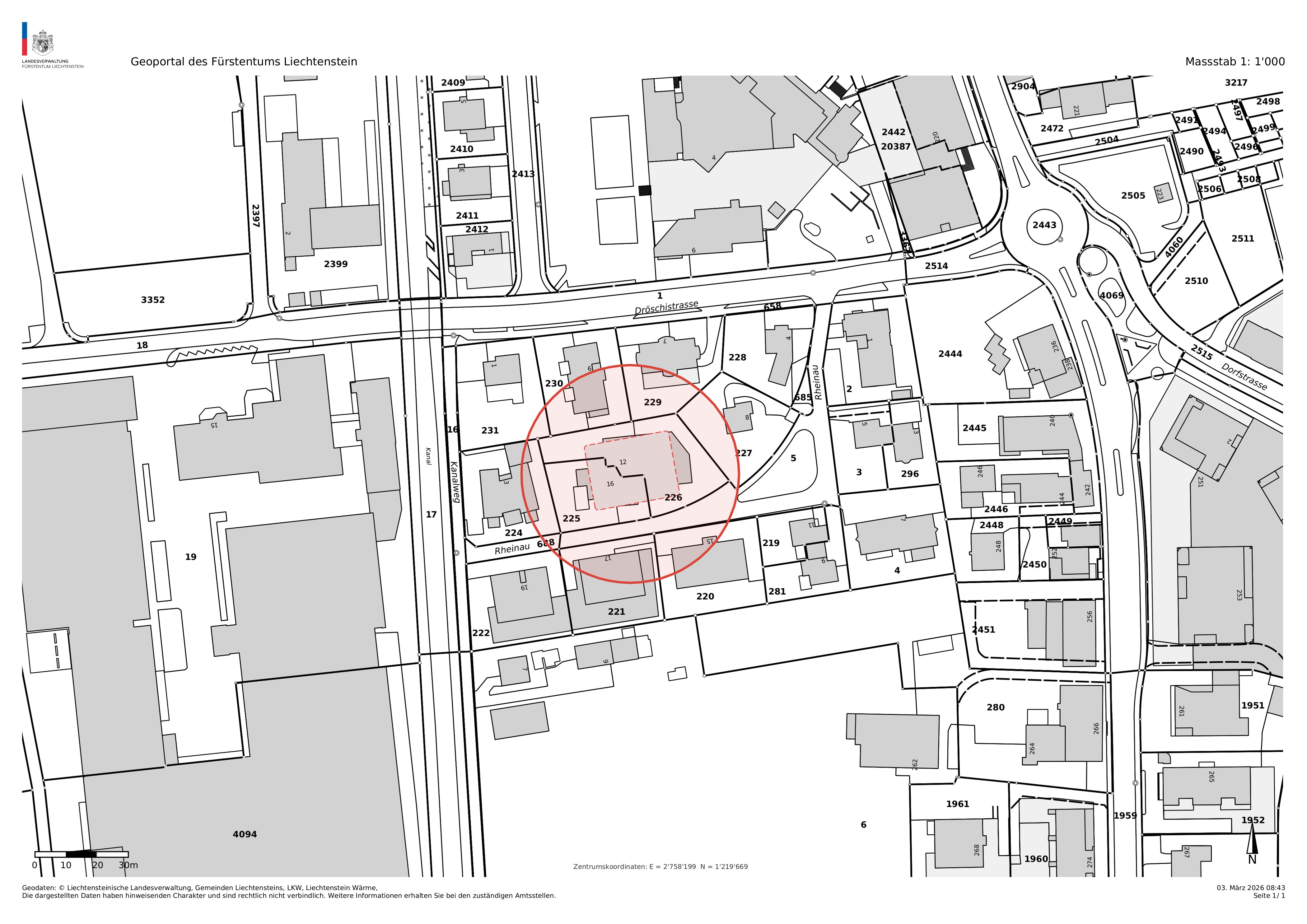Lageplan Rheinhaus Triesen im Zentrum von Triesen